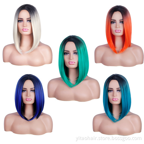 Blonde Color Bob Non Lace Wigs Synthetic Hair Wholesale 613 Blonde Blue Red Green Ombre Short Bob Wigs for Women